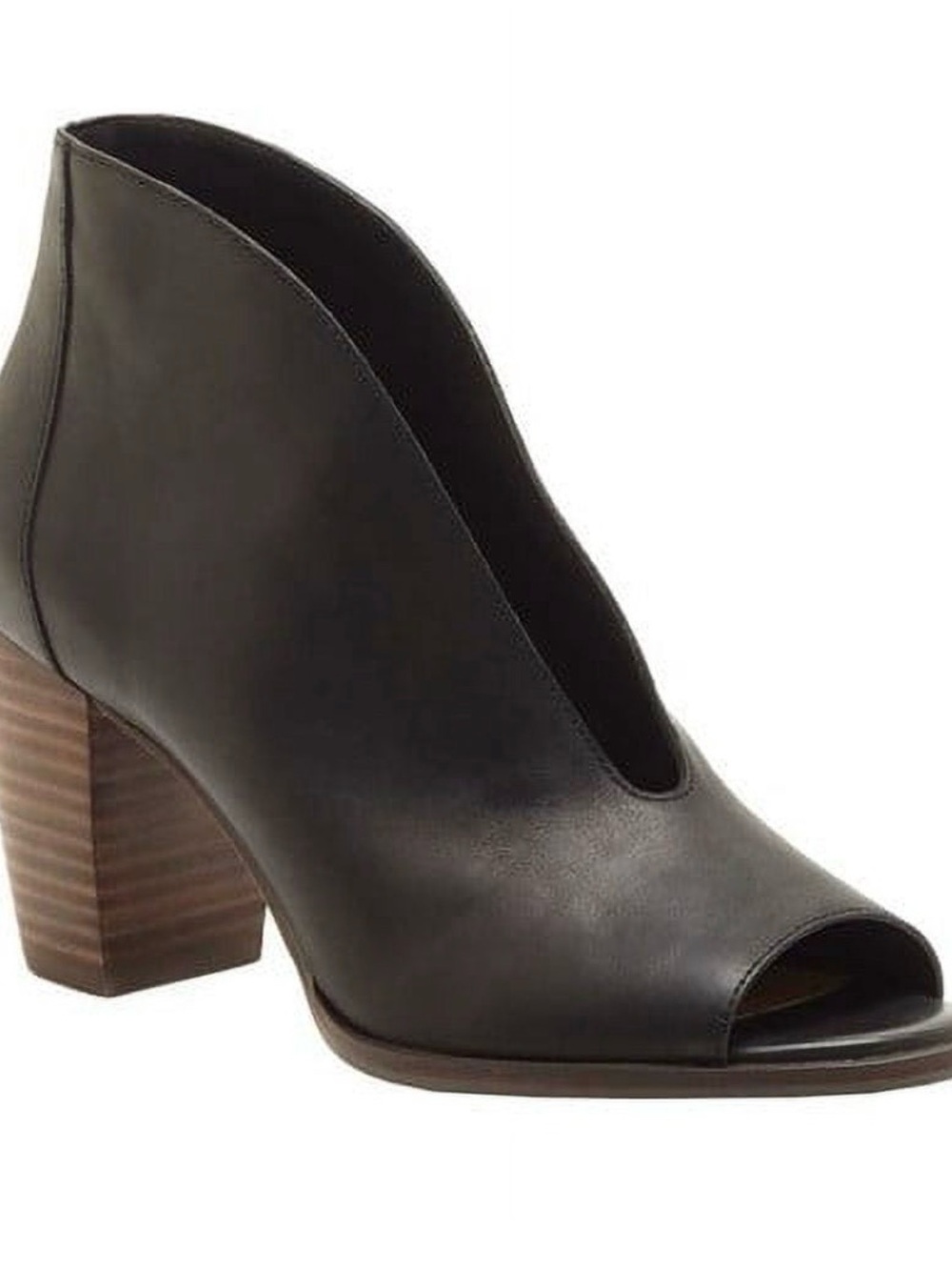 Lucky Brand Black Leather Peep-Toe V-Cut Block Heel Booties